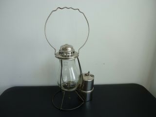 Antique Nickel Plated Miners Mining Carbide Lamp Lantern Signed Globe