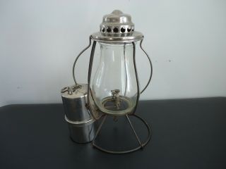 Antique Nickel Plated Miners Mining Carbide Lamp Lantern Signed Globe 3