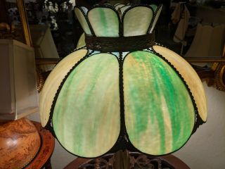 18” Antique Victorian 8 - Panel Green Stained Slag Glass Lamp Shade Tiffany Style