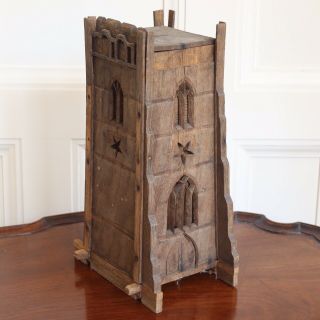 A Decorative Antique Wood 19th Century Church Offering Money Box.  32cm High.