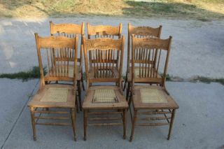 Set 6 Antique Oak Pressback Dining Room Chairs