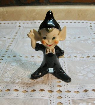 Vintage Elf Pixie Ceramic Figure Mystical Magic Unusual Black Suit