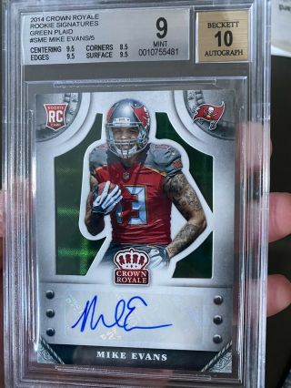 2014 Crown Royale Rookie Rc Rpa Autograph Mike Evans Bgs 9/10 Auto 2/5 Flawless