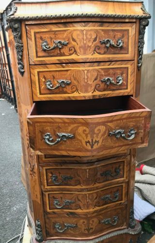 Ornate Antique Inlaid Wood Egyptian Chest Of Drawers