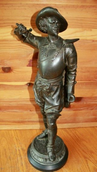 Musketeer Statue Antique French Swordsman Figure 19 " Bronze Or Spelter Vintage