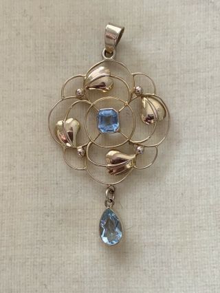 Antique Art Noveau 9ct Gold Aquamarine Pendant