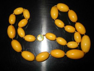 LARGE ANTIQUE CHINESE TIBETAN BUTTERSCOTCH OVAL AMBER BEAD NECKLACE 144 G 2