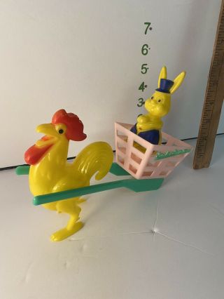 Vintage Rosen/rosbro Plastic Easter Express Rabbit & Chicken Pulling Cart