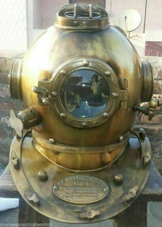Antique Boston Brass Diving Helmet Us Navy Mark Sca Antique Marine Divers Helmet