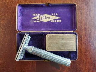 Vintage Gillette Safety Razor In Gold Gillette Case With Gold Safety Razor Box