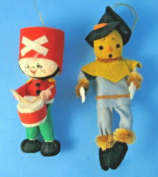 2 Vintage Felt Christmas Ornaments Wizard Of Oz Scarecrow And Drummer Boy