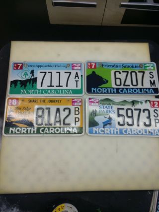 4 Nc Specialty License Plates,  App Trl,  State Parks,  Smokies,  Blue Ridge Pky.
