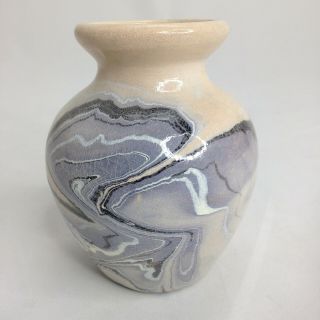 Vintage Nemadji Southwestern Pottery Vase Blue Gray Swirl Native Clay 4.  25 " Tall