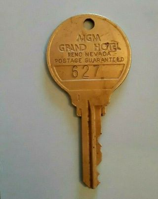Vintage 3 " Mgm Grand Hotel,  Large Metal Room Key,  Reno Nevada,  Mgm Lion Logo