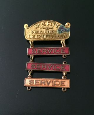 Vintage Order Of The Rainbow For Girls Merit Service Award Pinback Freemasonry