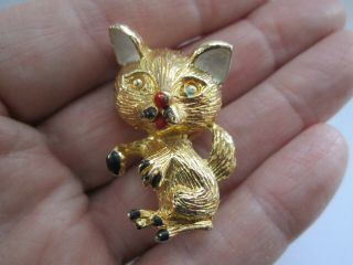 Vintage Signed Hollywood Cat Jewellery Gold Tone Enamel Animal Brooch Pin