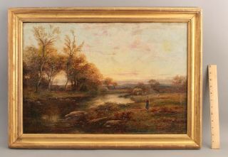 19thc Antique John Langstaffe English Impressionist Farm Landscape Oil Painting