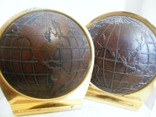 Vintage Matina Mid Century Modern World Globe Continents Bookends Brass