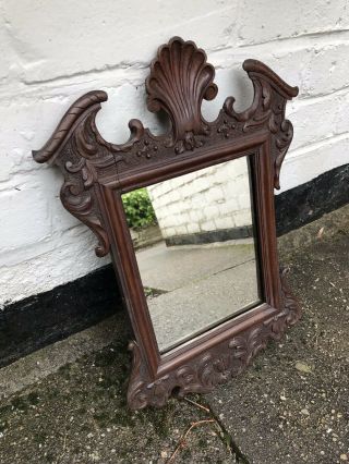 Victorian Gothic Carved Oak Framed Wall Hanging Decorative Mirror Small