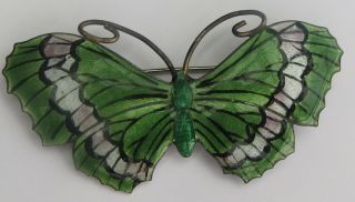 Antique Sterling Silver & Enamel Butterfly Brooch C.  1910