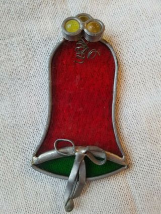 Vintage Stained Glass Suncatcher Red/green Christmas Bell