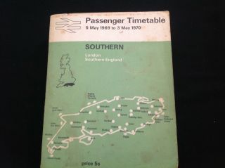 Old Vintage 1969 Southern Railway Passenger Timetable