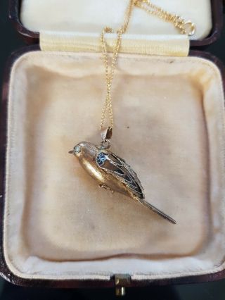 146a Antique Chinese Silver Gilt Enamel Bird Pendant Read Descript