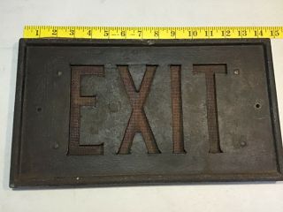 Antique 1900’s Cast Iron Exit Sign Amber Glass From Old Building In Pasadena Ca