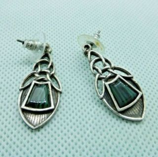 Vintage Miracle Signed Scottish Celtic Drop Earrings Green Marbled Glass