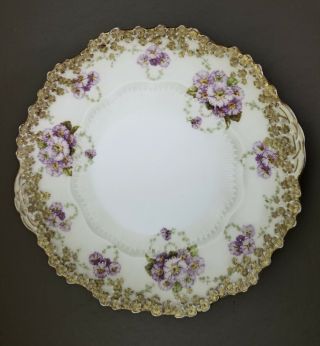 Antique Hermann Ohme Silesia Old Ivory Porcelain Cake Plate With Raised Flowers