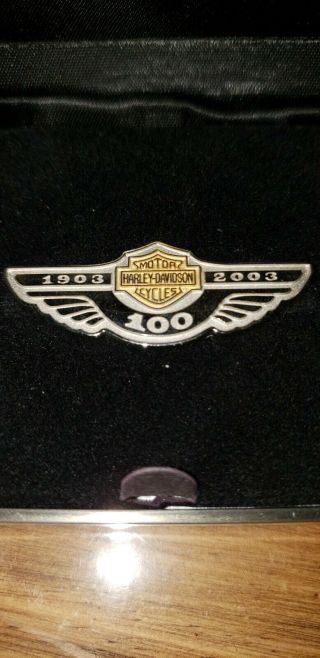 Harley Davidson Motor 925 Sterling Silver & Gold Lapel Pin 100th Anniversary