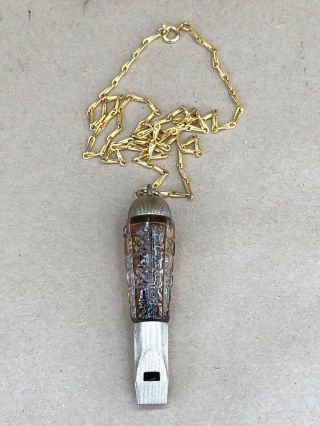 Vintage Faberge Perfume Whistle Bottle Pendant With Gold Tone 23 " Chain