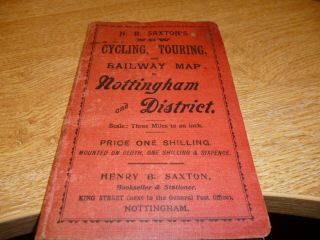 Vintage Cycling,  Touring & Railway Map Of Nottingham & District By Henry B Saxto
