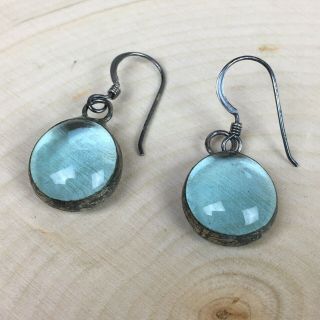 Vintage Handmade Light Blue Glass Sterling Silver 925 Drop Dangle Earrings