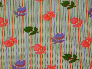 1 Yard 40 " Wd Vintage Cotton Quilt Fabric Pink Purple Green Floral Stripe Tulip