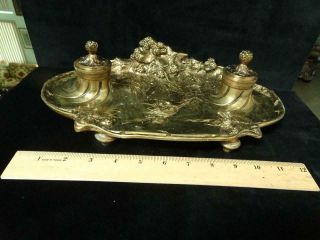 c1900 French Art Nouveau Bronze Ink Stand,  Raspberries,  Marionnet 2