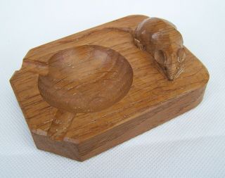 Robert Thompson Of Kilburn Mouseman Hand Carved Oak Ashtray / Pintray / Cointray