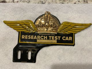 Standard Oil Research Test Car Badge/emblem License Plate Topper Vintage