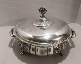 Antique Wilcox Silverplate Co.  Quadruple Plate Footed Repousse Casserole Dish