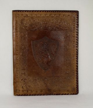 Large Antique Tooled Leather Portfolio Document Folder Paper Holder