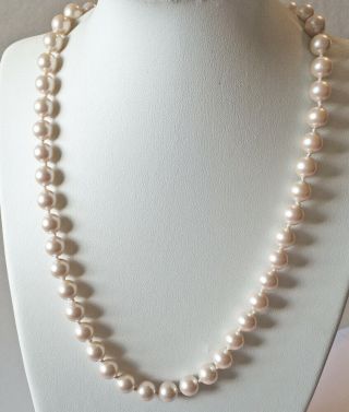 Monet Vintage Hand Knotted Pearl Necklace 18 Inc H