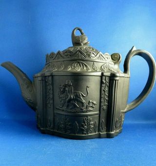 Antique Early 19thc Black Basalt Teapot Swan Finial C1805 - Warburton - Eastwood