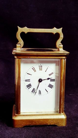 Antique Miniature French Carriage Clock Brass Beveled Glass