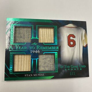 2020 Leaf In The Game Sports Stan Musial Jersey/bat Relic 1946 1/2 Emeral