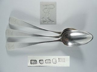 Antique Georgian 1787 Set Of 3 Sterling Silver Dessert Spoons Old English Evans