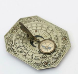 Antique Pocket Sundial Watch Compass With Royal Naval Name On Back Sun Dial