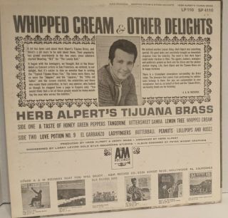 HERB ALPERTS TIJUANA BRASS - WHIPPED CREAM & Other Delights Vintage VINYL LP 2
