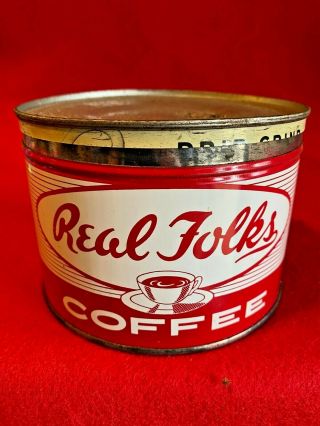 L4) Vintage Real Folks Coffee Tin Can Empire Coffee Co St Louis Mo Empty