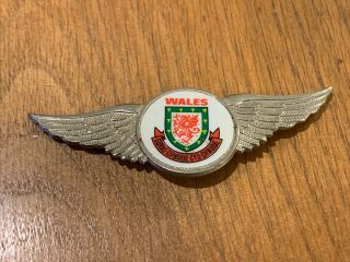 Vintage Welsh Football Association Winged Metal Pin Badge