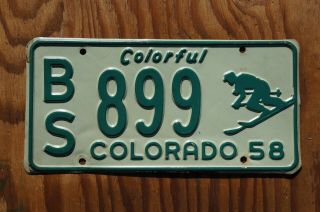 1958 Colorado Skier License Plate - Ski Winter Snow Tag